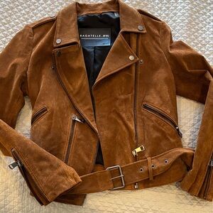 bagatelle Women's Tan Suede Leather Moto Jacket